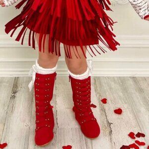 FAVORITE Valentines Day Red Military Style Studded Boots By Liv and Mia